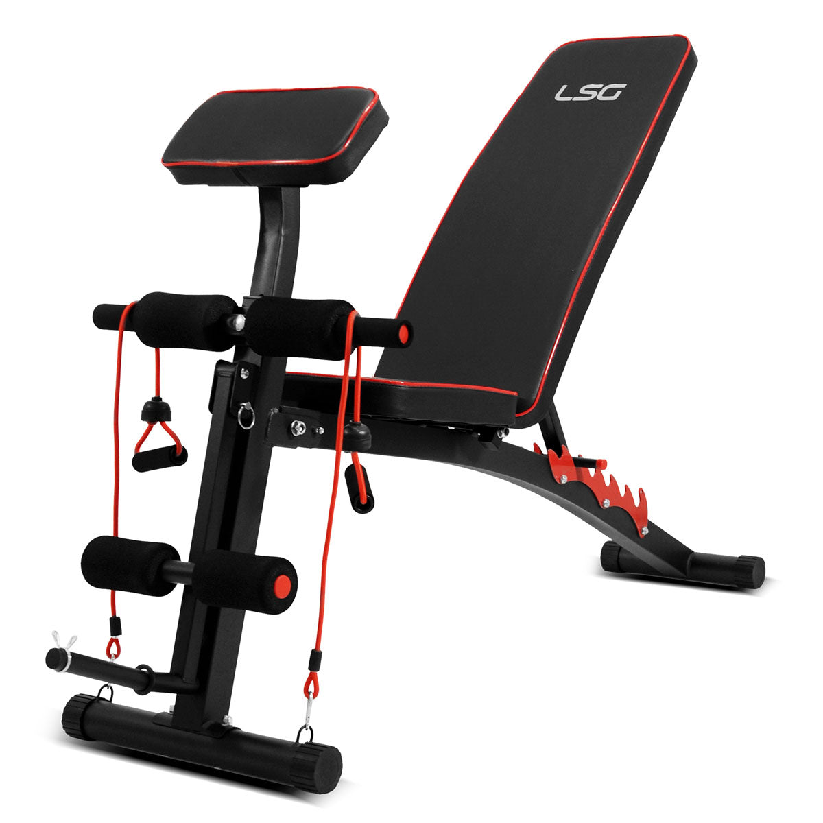 LSG Fitness, GBN-007 6 Level FID Bench & Preacher Pad + 85kg Gewicht & Bar Paket