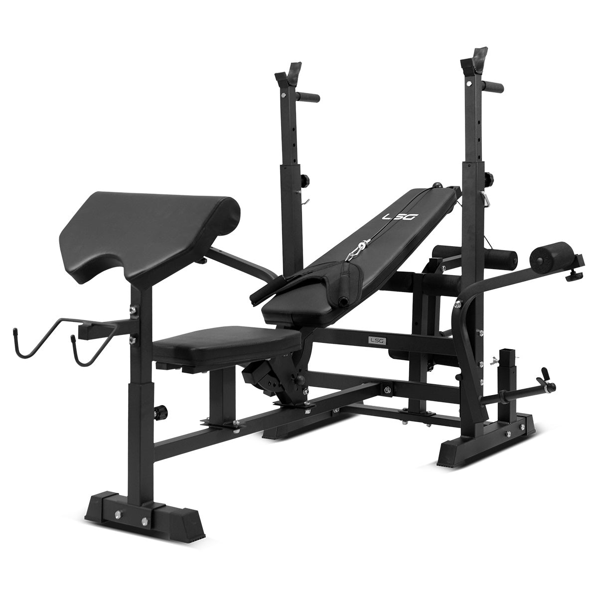 LSG Fitness, GBN-100 6-in-1-Multifunktions-Bankpresse mit 90kg Gewicht und Stangenpaket