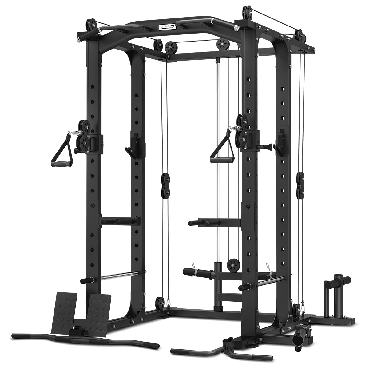 LSG Fitness, GRK-100 6-in-1 Multifunktions Home Gym/Power Rack mit Cable Crossover + GBN006 Bank + 90kg Olympic Weight Plate & Barbell Set