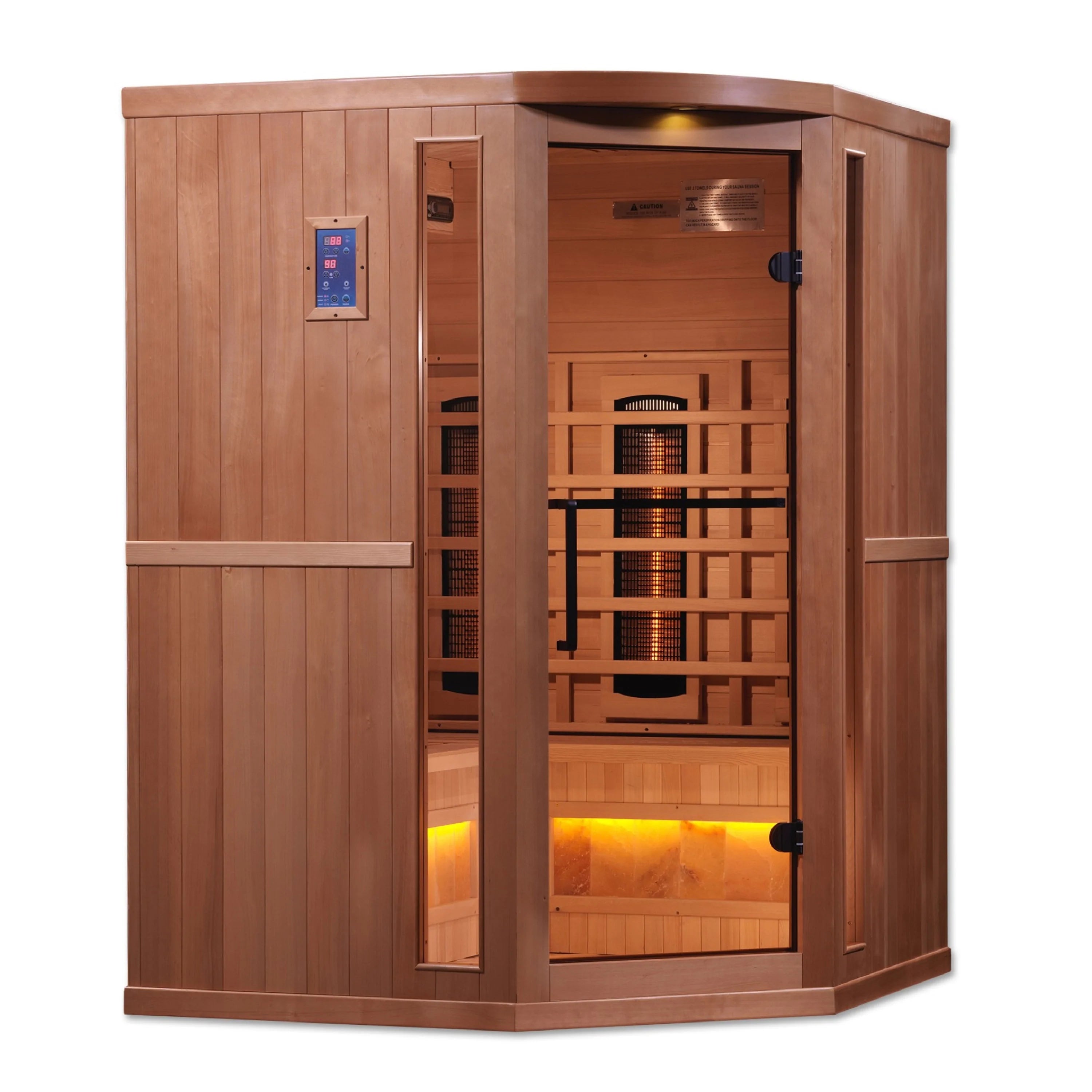 Goldene Designs, Golden Designs 3 Person Corner Reserve Full Spectrum PureTech™ Near Zero EMF FAR Infrarot-Sauna mit Himalaya-Salz Bar (Canadian Hemlock)-GDI-8035-02