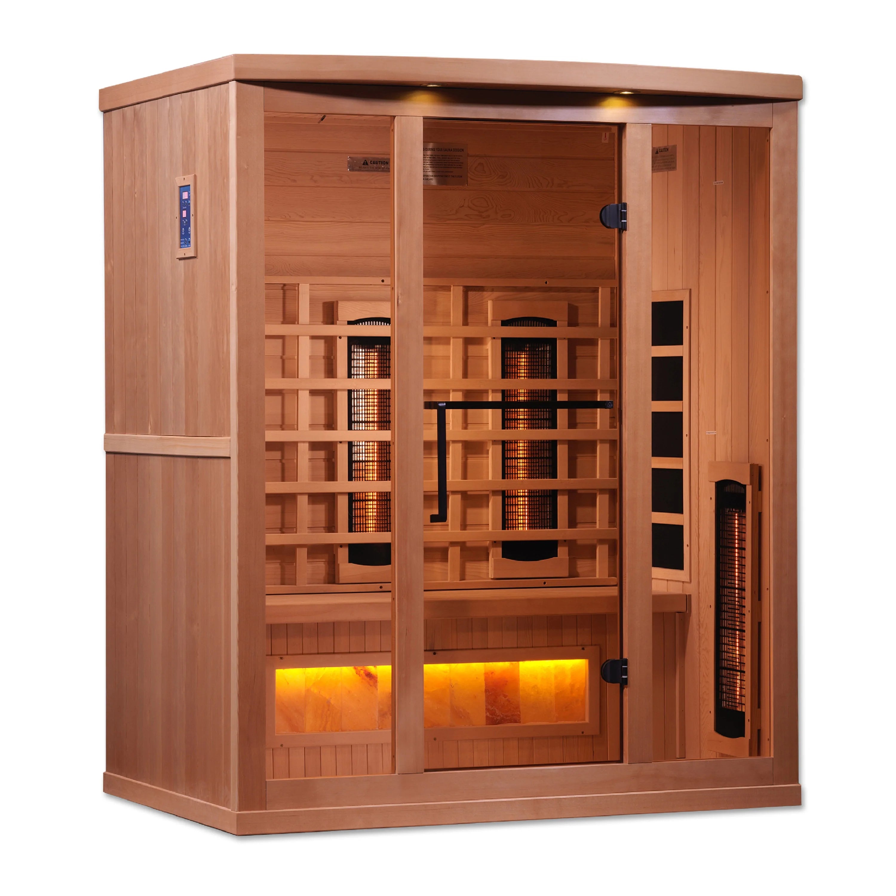 Goldene Designs, Golden Designs 3-Personen-Reserve-Vollspektrum-PureTech™ Fast-Null-EMF-FAR-Infrarotsauna mit Himalaya-Salz-Bar (Kanadischer Schierling)-GDI-8030-02