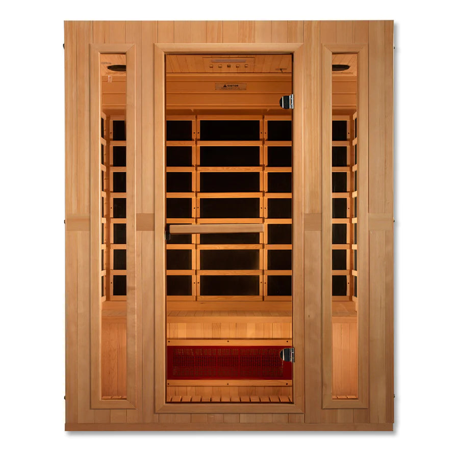 Goldene Designs, Golden Designs Maxxus Trinity Dual Tech 3 Personen Low EMF FAR Infrarot-Sauna Canadian Hemlock-MX-LS3-01