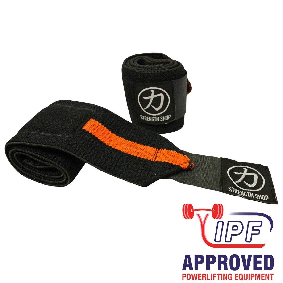 Stärke Shop USA, Strength Shop Stiff Wrist Wraps - Schwarz/Orange - USPA & IPF-geprüft