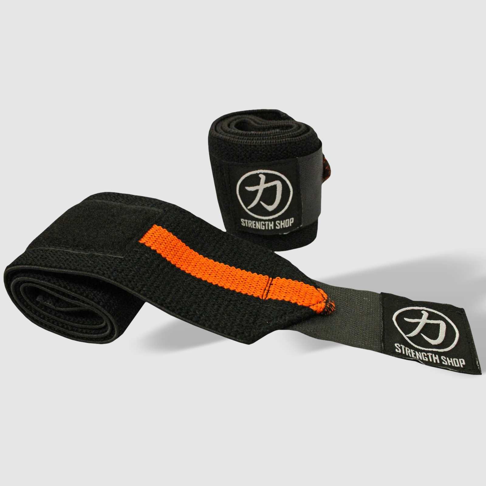 Stärke Shop USA, Strength Shop Stiff Wrist Wraps - Schwarz/Orange - USPA & IPF-geprüft