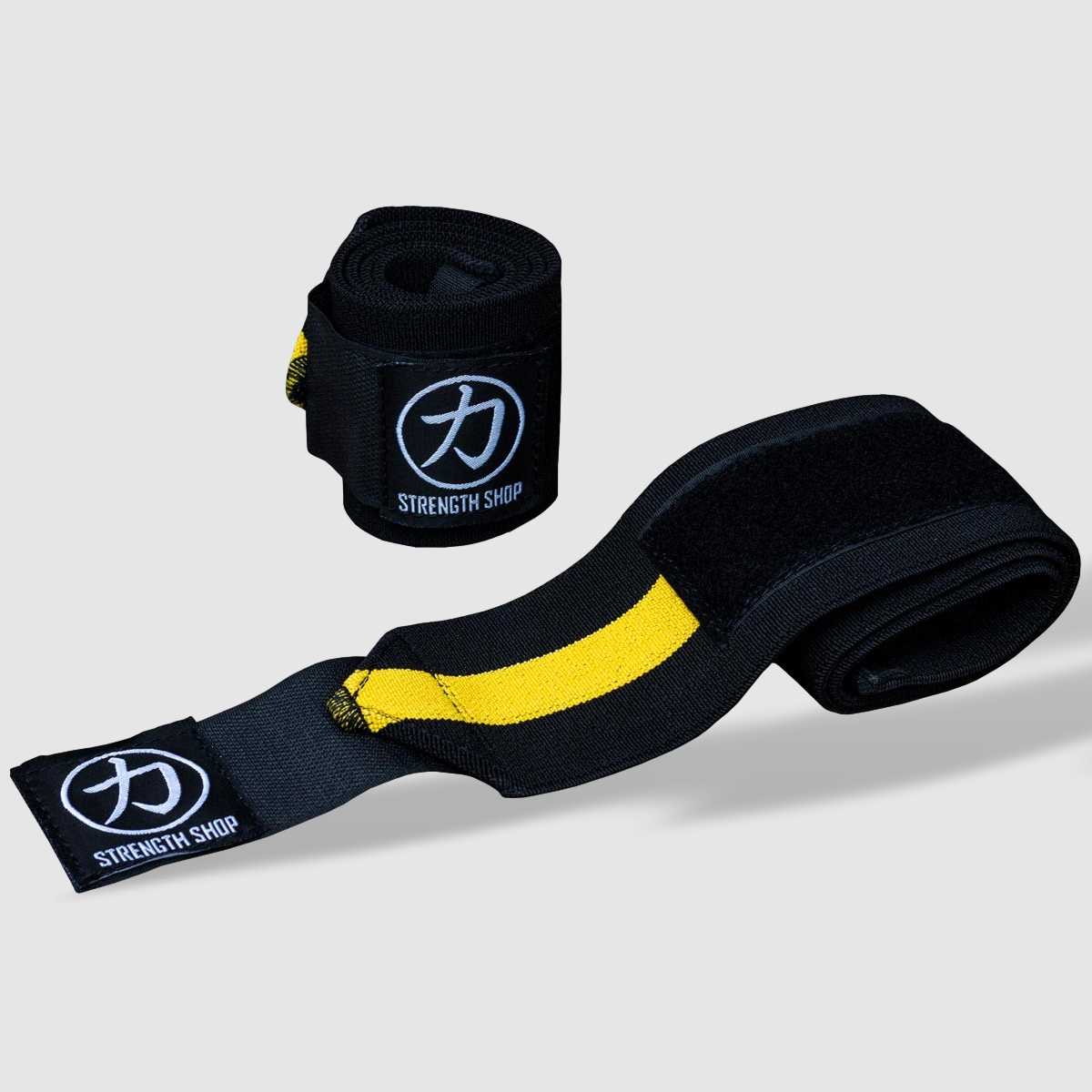 Stärke Shop USA, Strength Shop Super Stiff Wrist Wraps - Schwarz/Gelb - USPA & IPF-geprüft