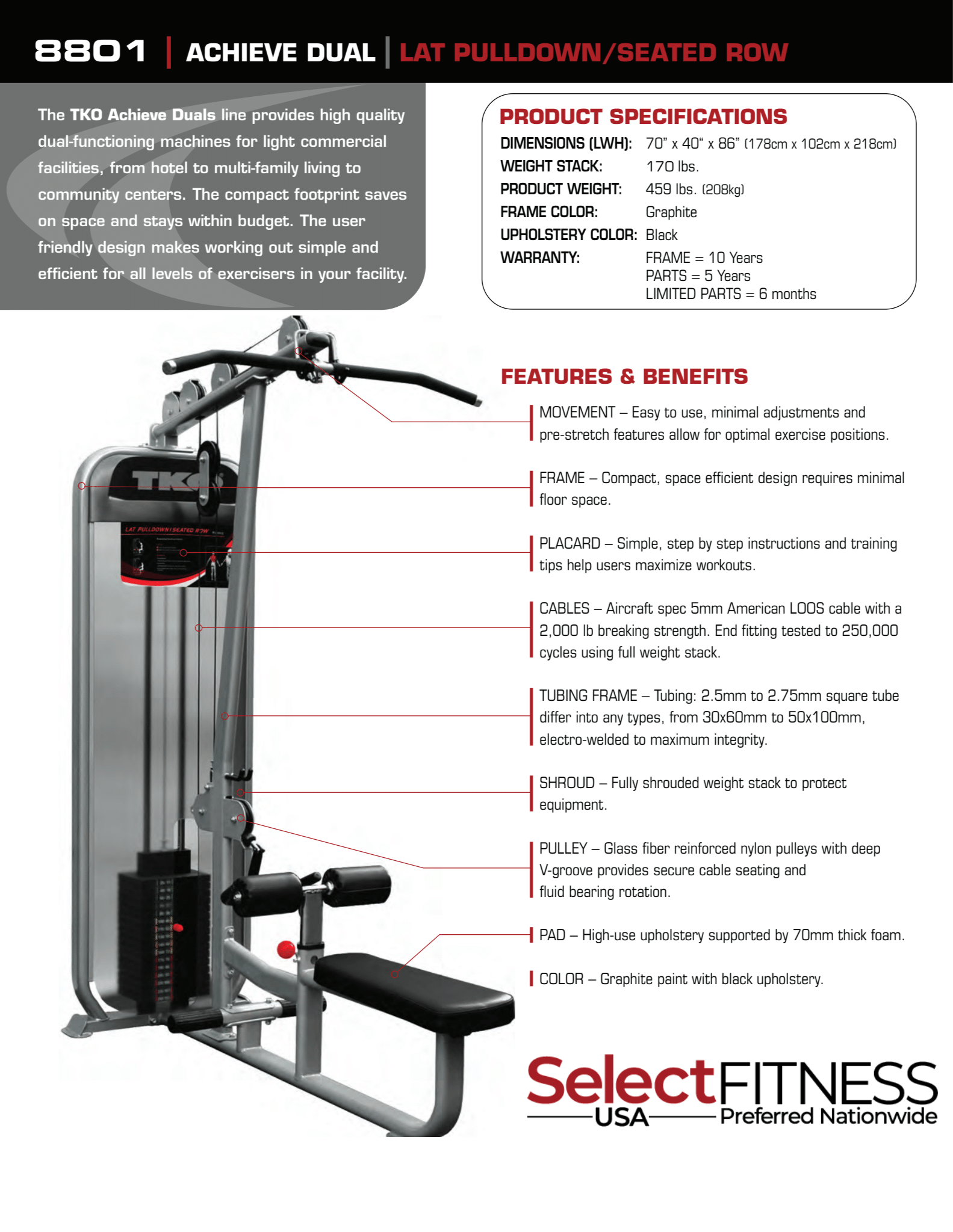 TKO Kraft und Leistung, TKO Dual Lat Pull Down / Mid Row Maschine