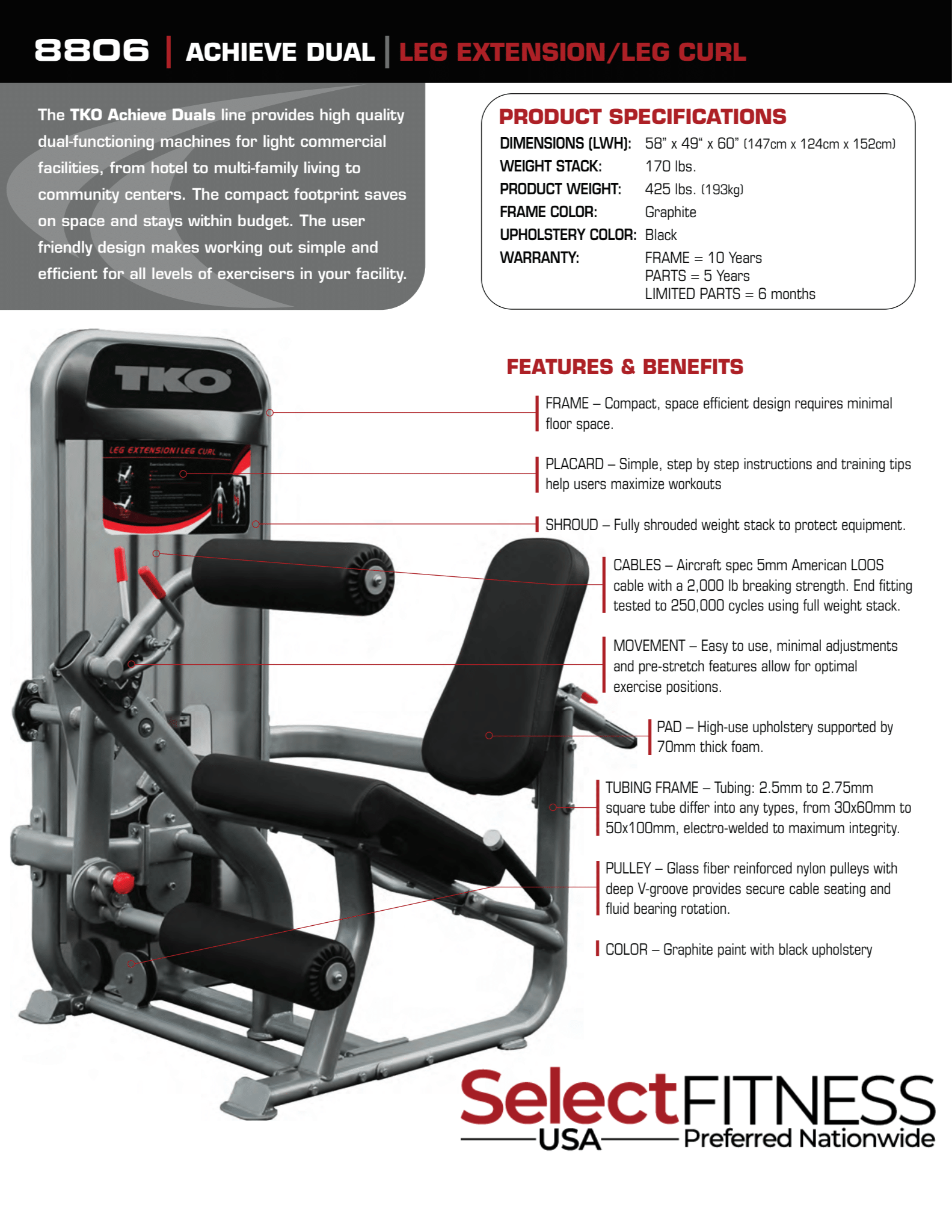 TKO Kraft und Leistung, TKO Dual Leg Extension und Curl Machine