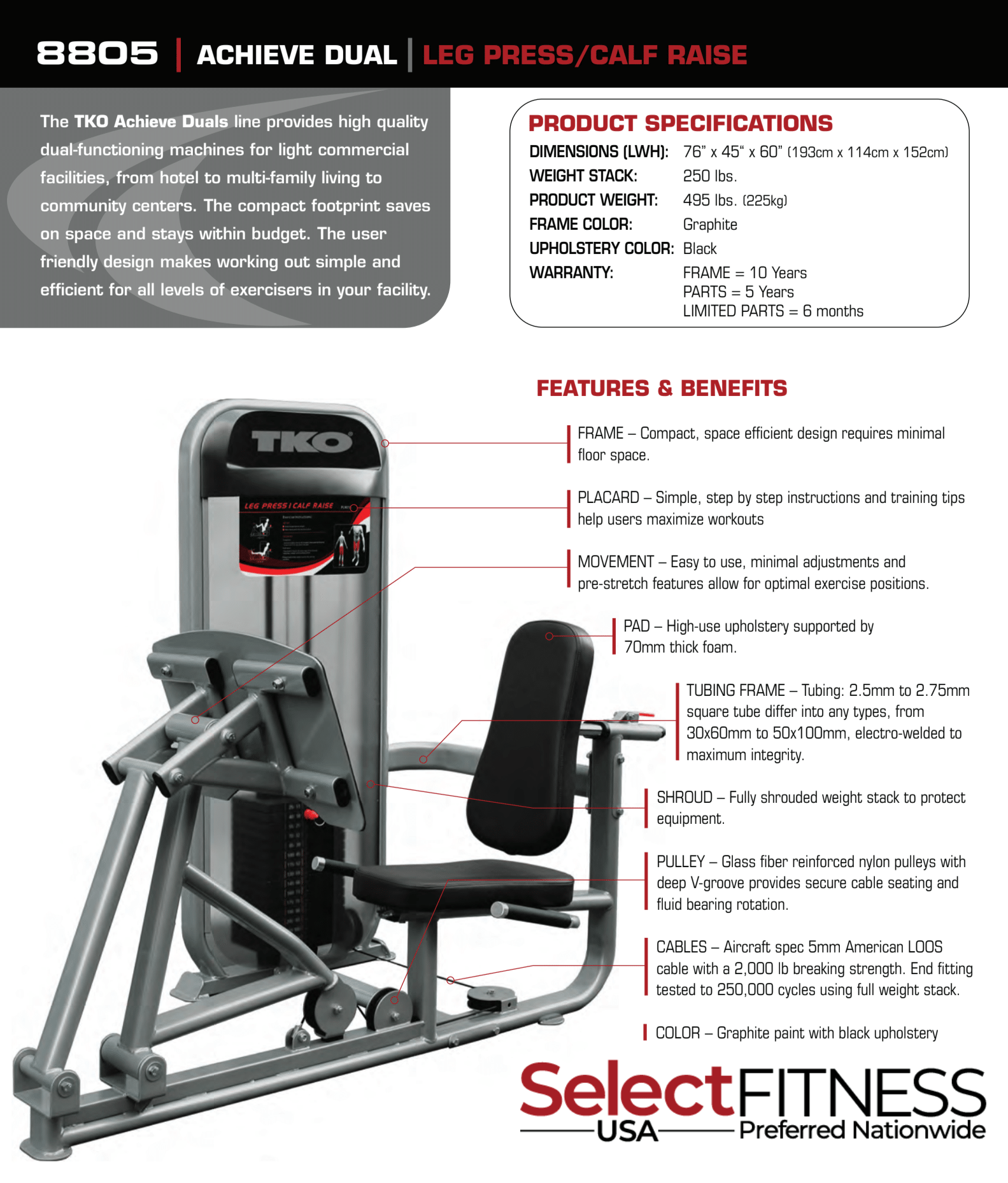 TKO Kraft und Leistung, TKO Dual Leg Press/ Calf Raise Maschine