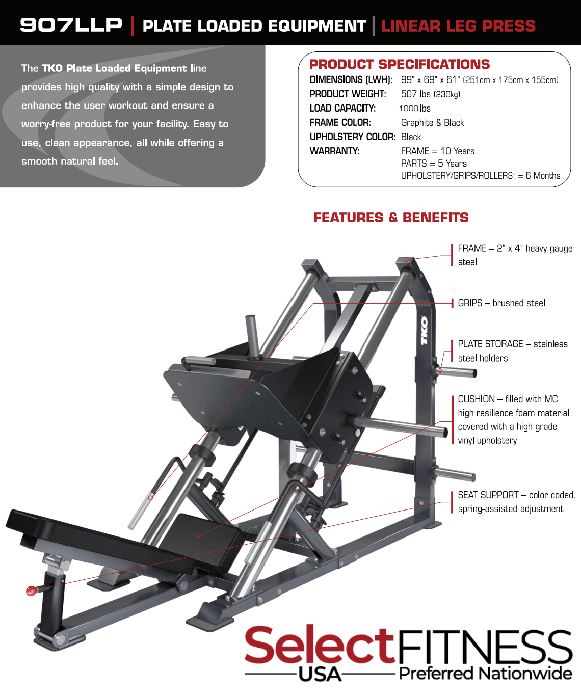 TKO Kraft und Leistung, TKO Leg Press Machine Linear Plate Loaded