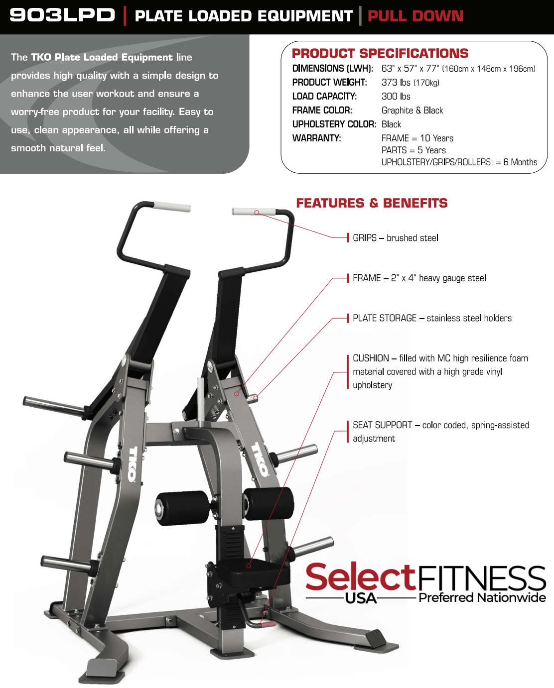 TKO Kraft und Leistung, TKO Plate Loaded Lat Pull Down Maschine