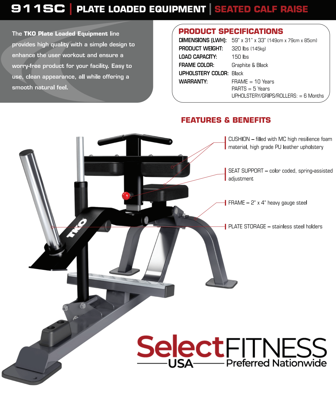 TKO Kraft und Leistung, TKO Seated Calf Raise Maschine Platte belastet