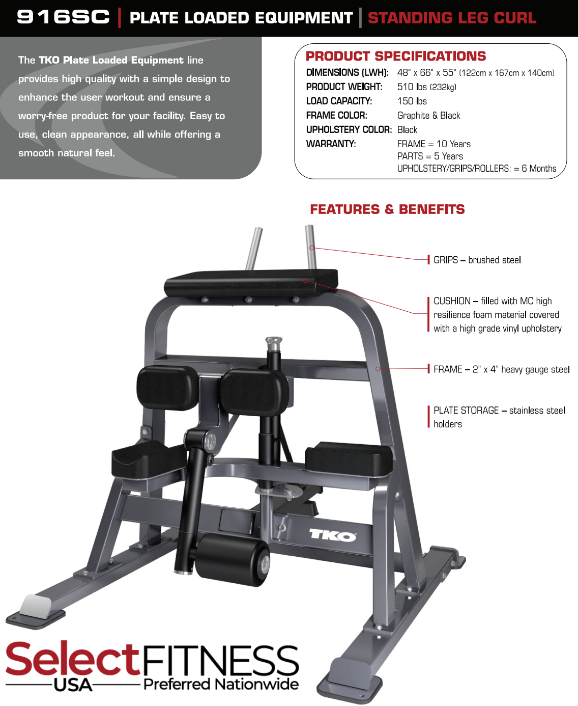 TKO Kraft und Leistung, TKO Standing Leg Curl Plate Loaded Maschine