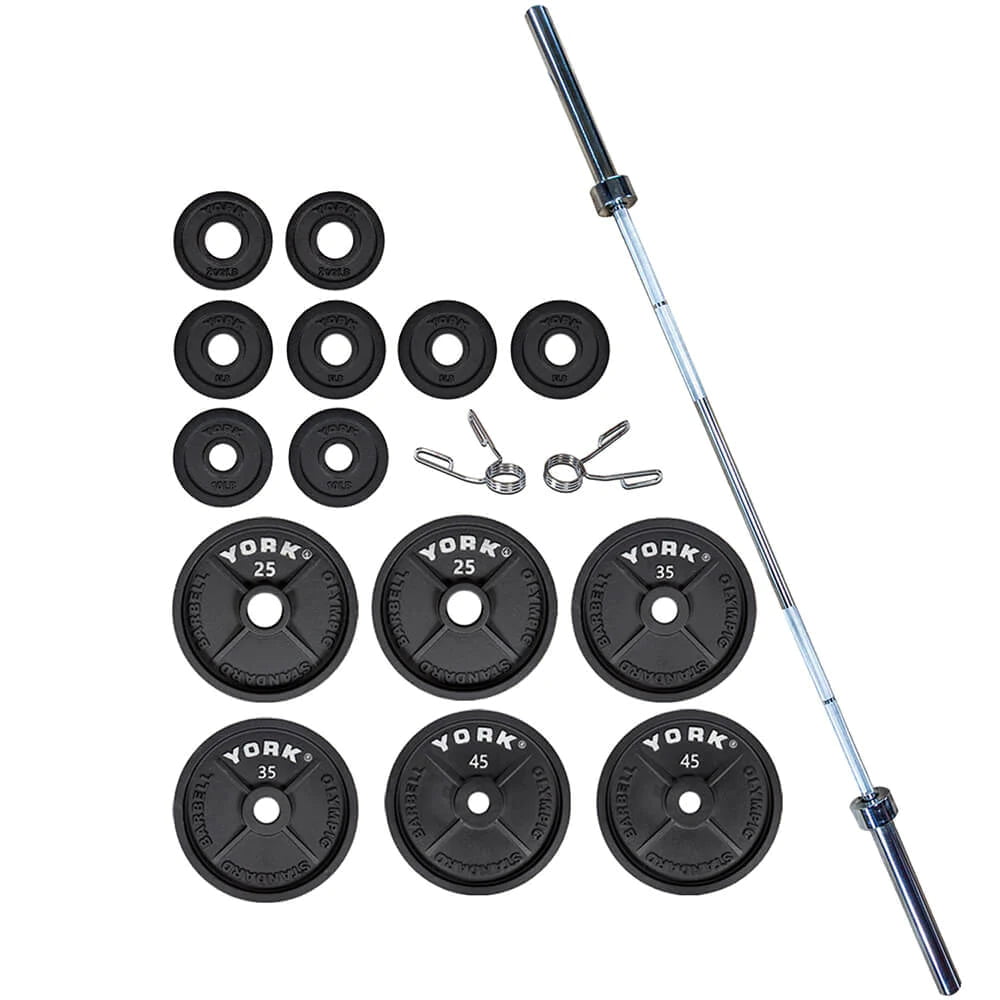 Yorker Langhantel, York Barbell 300LB Gusseisen Olympische Platte und Langhantel Set