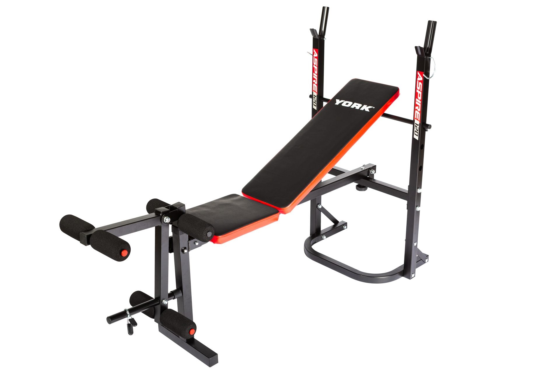 Yorker Langhantel, York Barbell Aspire 120 Flach- bis Schrägbank/Faltbank mit Beincurl - 43120